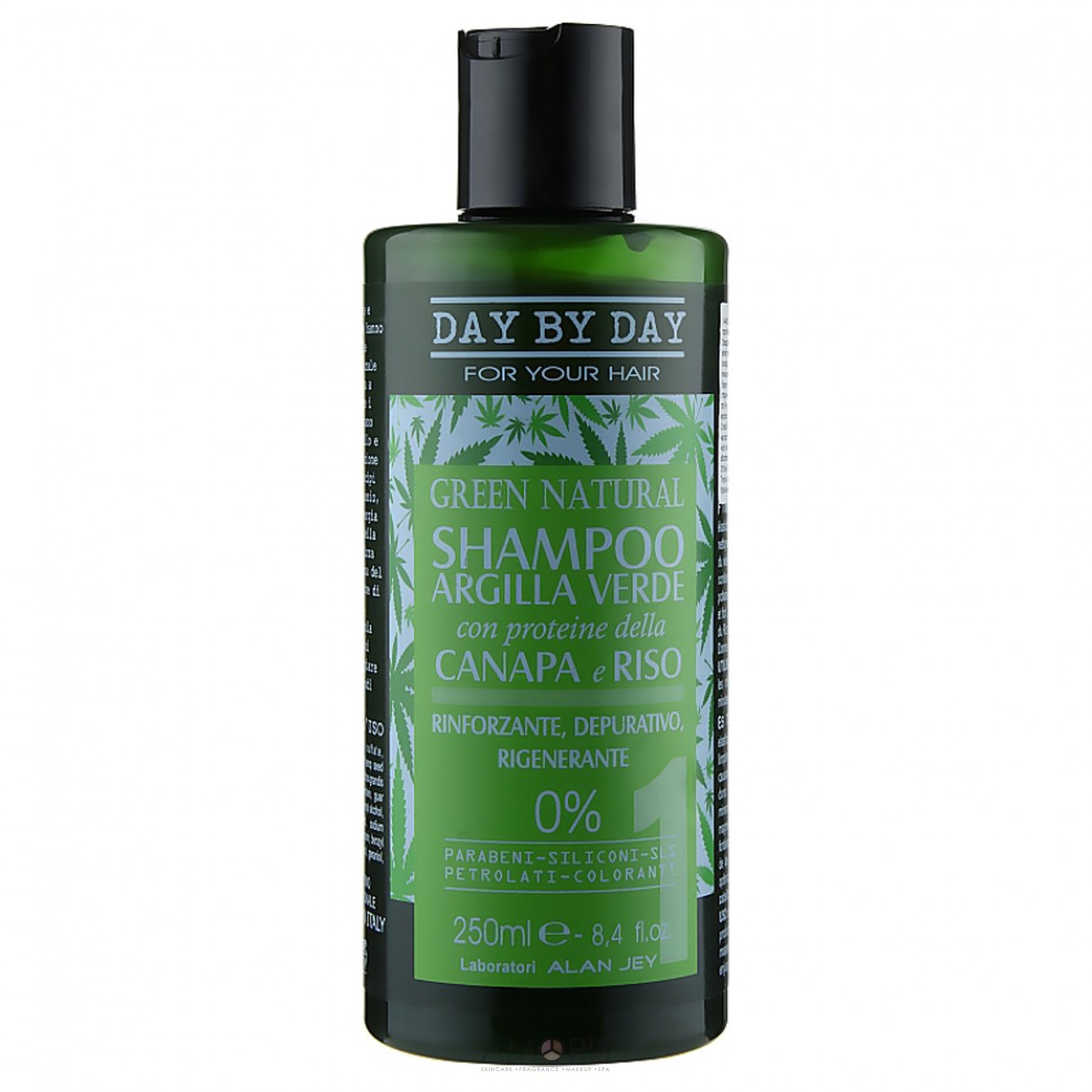 Шампунь із зеленою глиною, протеїнами конопель та рису